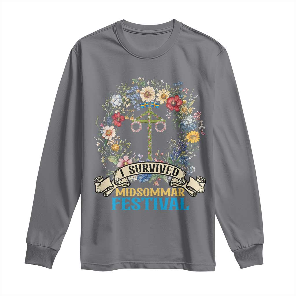 Funny I Survived Midsommar Festival Long Sleeve Shirt Sweden Summer Festival Maypole