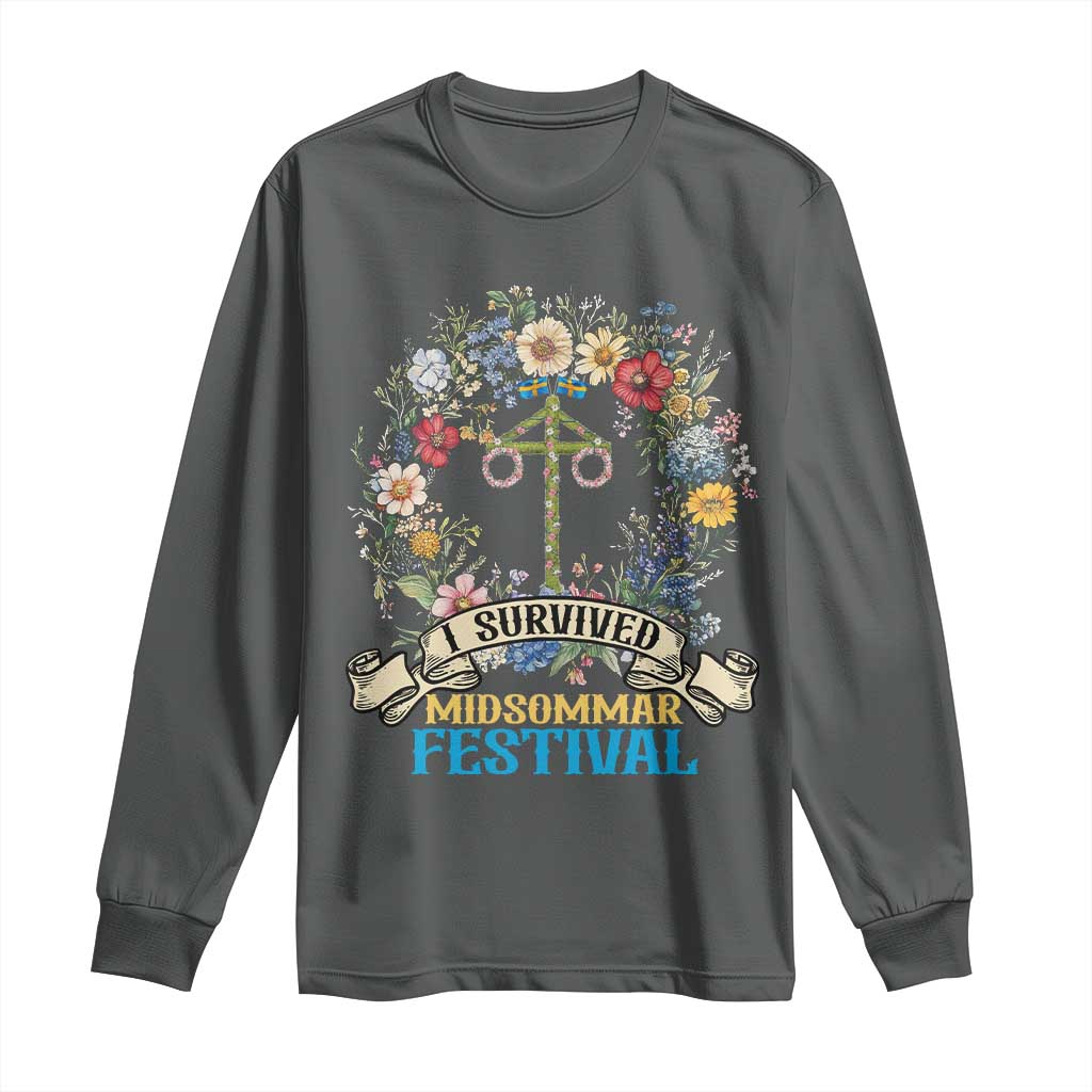 Funny I Survived Midsommar Festival Long Sleeve Shirt Sweden Summer Festival Maypole