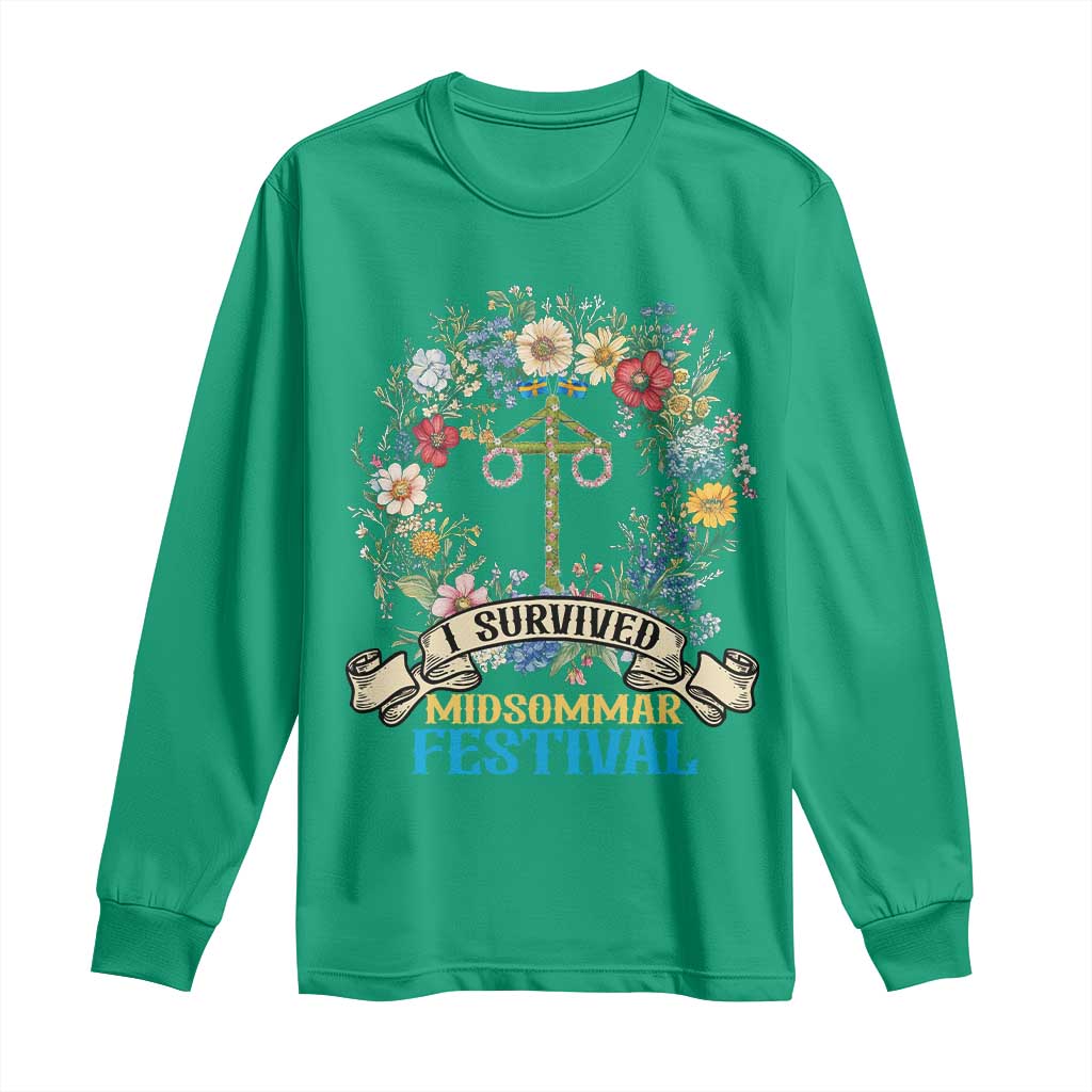 Funny I Survived Midsommar Festival Long Sleeve Shirt Sweden Summer Festival Maypole
