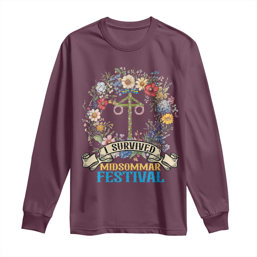 Funny I Survived Midsommar Festival Long Sleeve Shirt Sweden Summer Festival Maypole