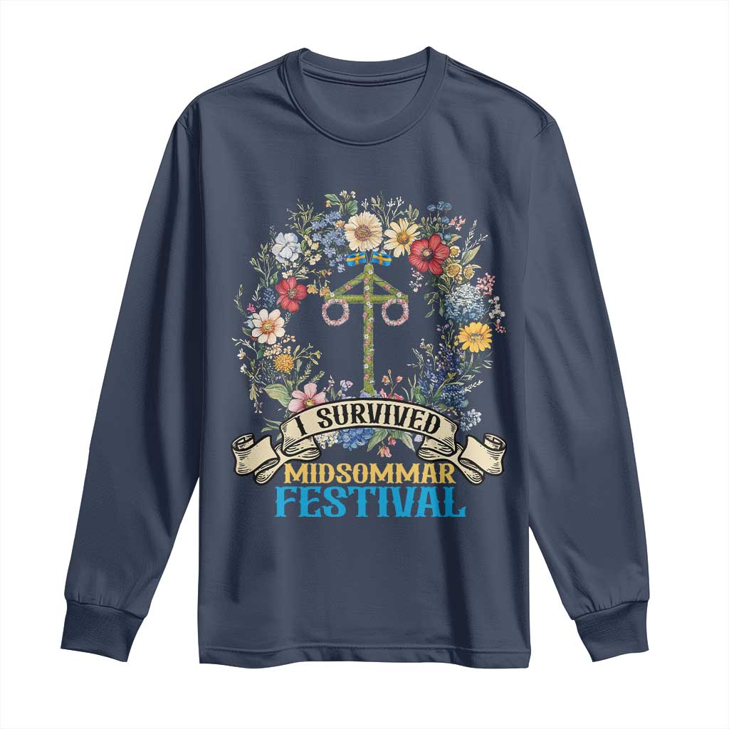 Funny I Survived Midsommar Festival Long Sleeve Shirt Sweden Summer Festival Maypole