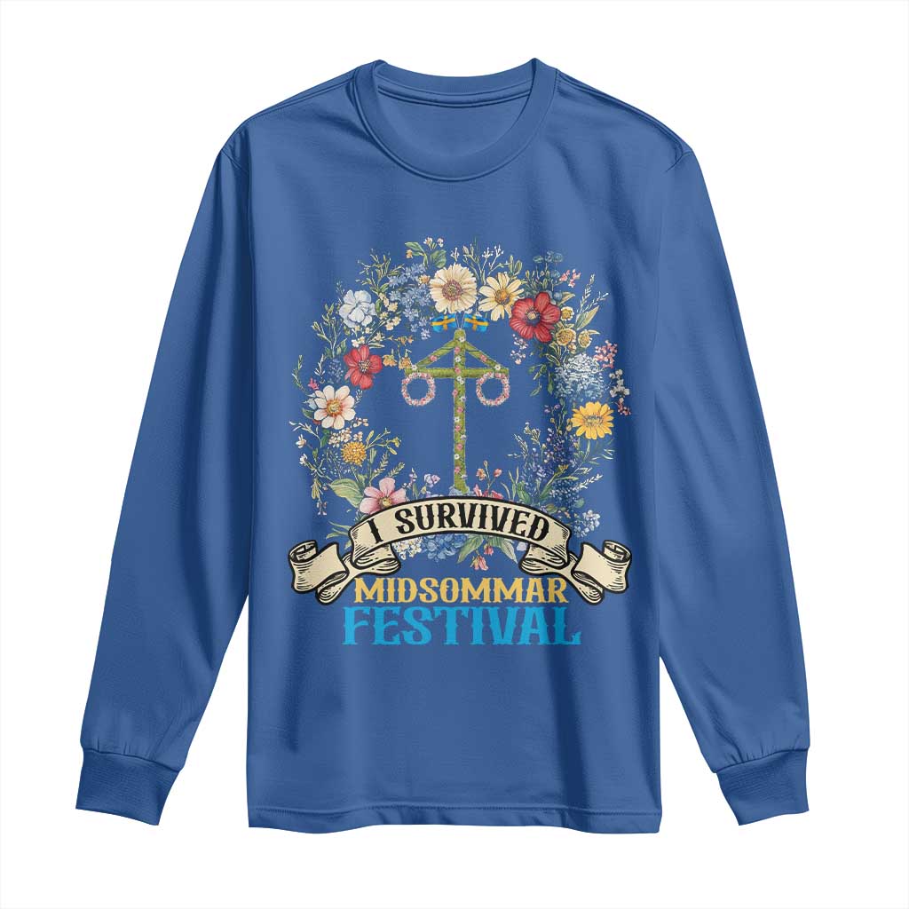 Funny I Survived Midsommar Festival Long Sleeve Shirt Sweden Summer Festival Maypole