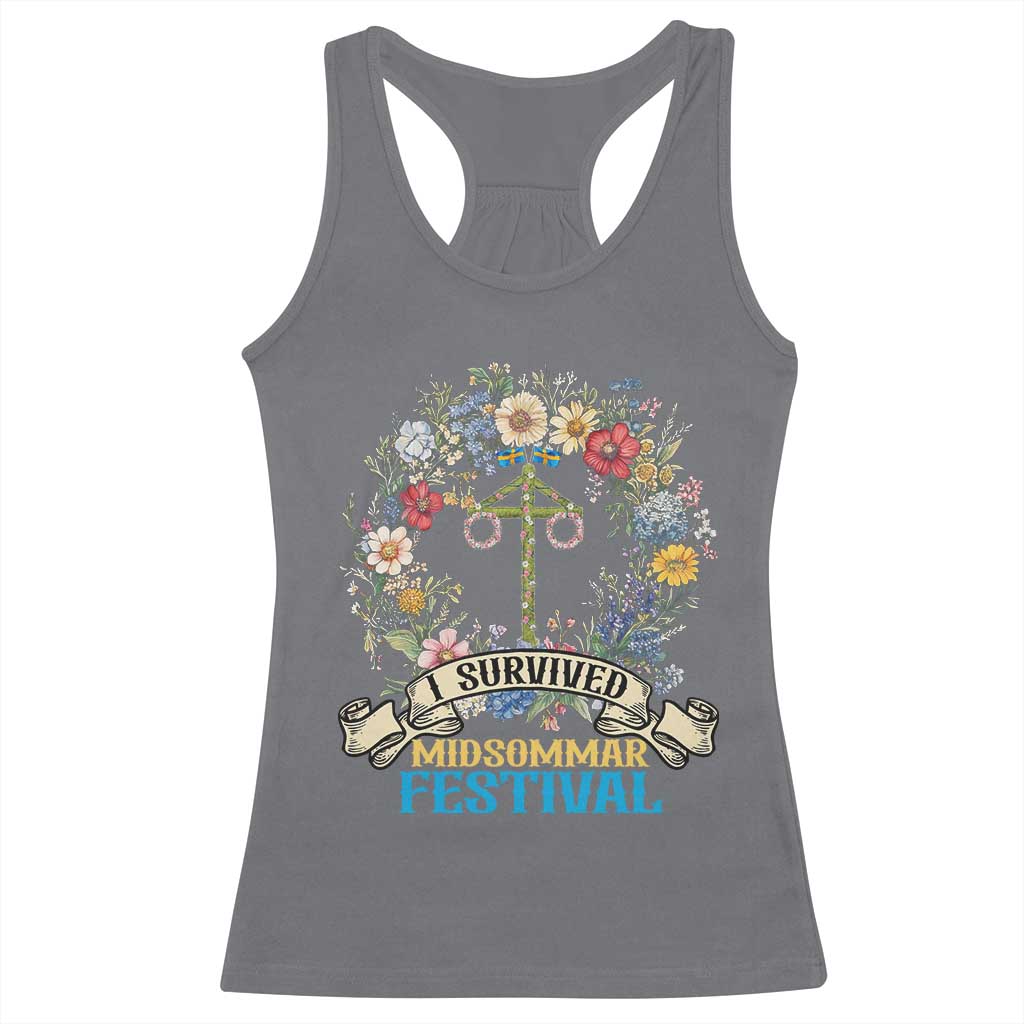 Funny I Survived Midsommar Festival Racerback Tank Top Sweden Summer Festival Maypole