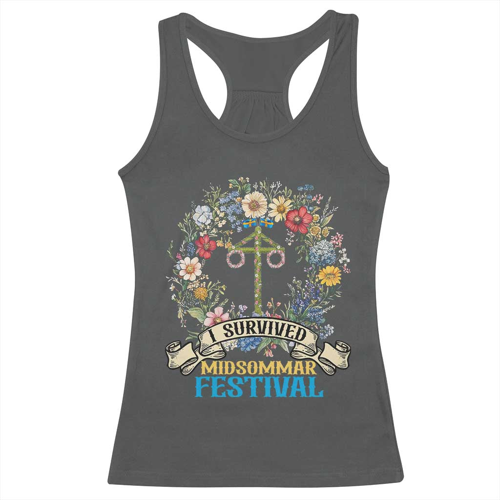 Funny I Survived Midsommar Festival Racerback Tank Top Sweden Summer Festival Maypole