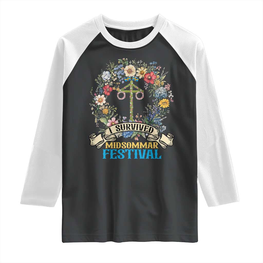 Funny I Survived Midsommar Festival Raglan Shirt Sweden Summer Festival Maypole
