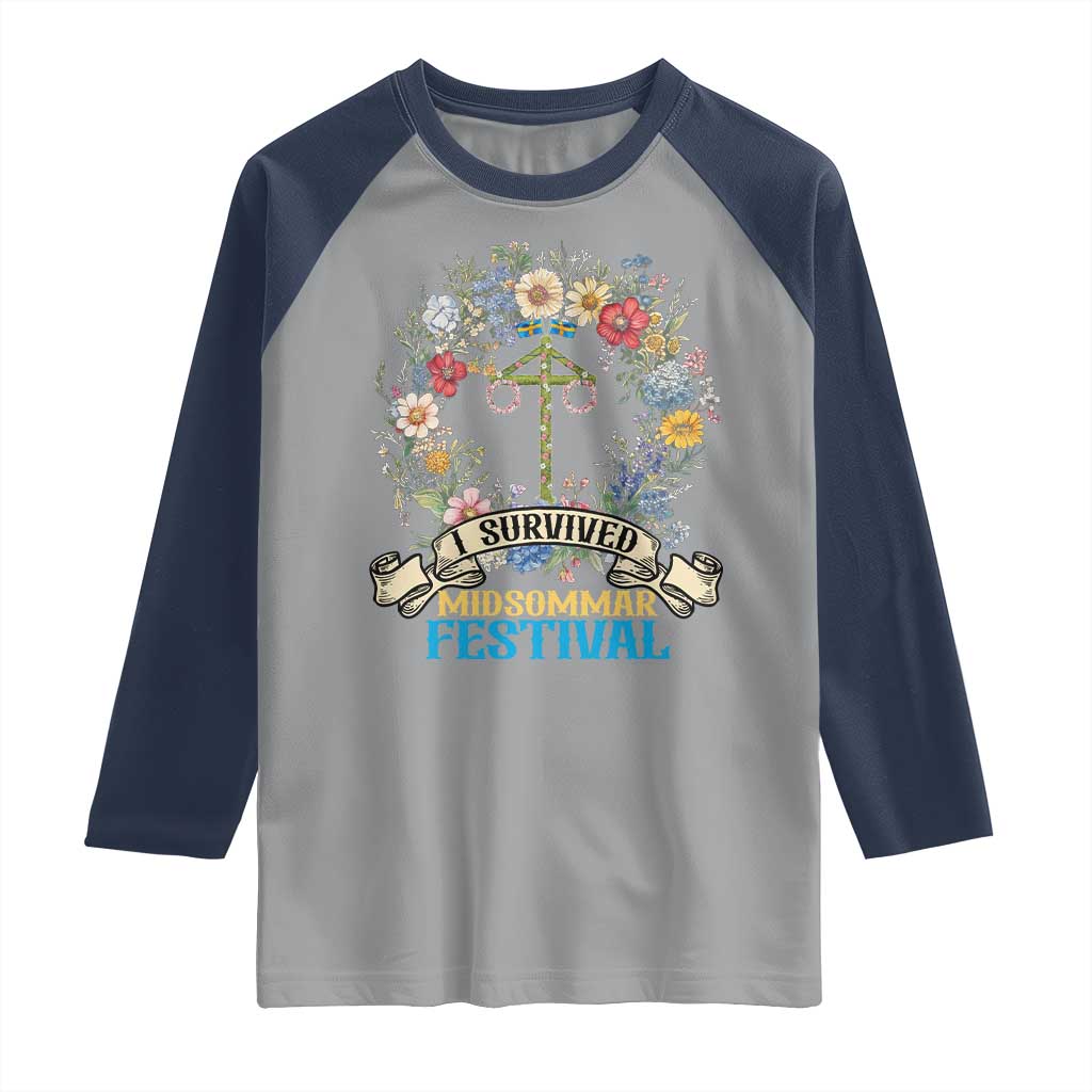 Funny I Survived Midsommar Festival Raglan Shirt Sweden Summer Festival Maypole