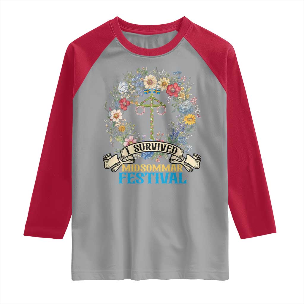 Funny I Survived Midsommar Festival Raglan Shirt Sweden Summer Festival Maypole