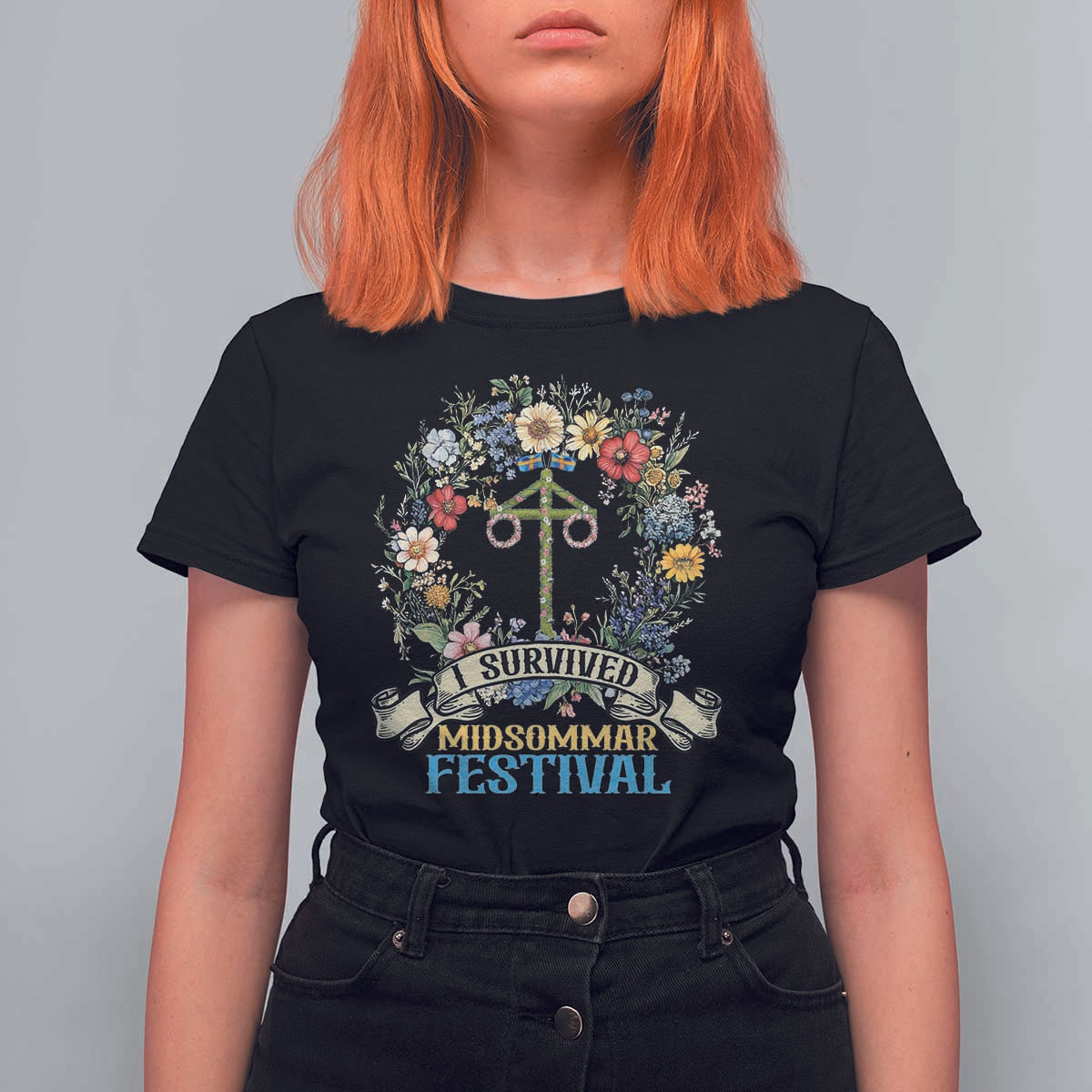 Funny I Survived Midsommar Festival T Shirt For Women Sweden Summer Festival Maypole