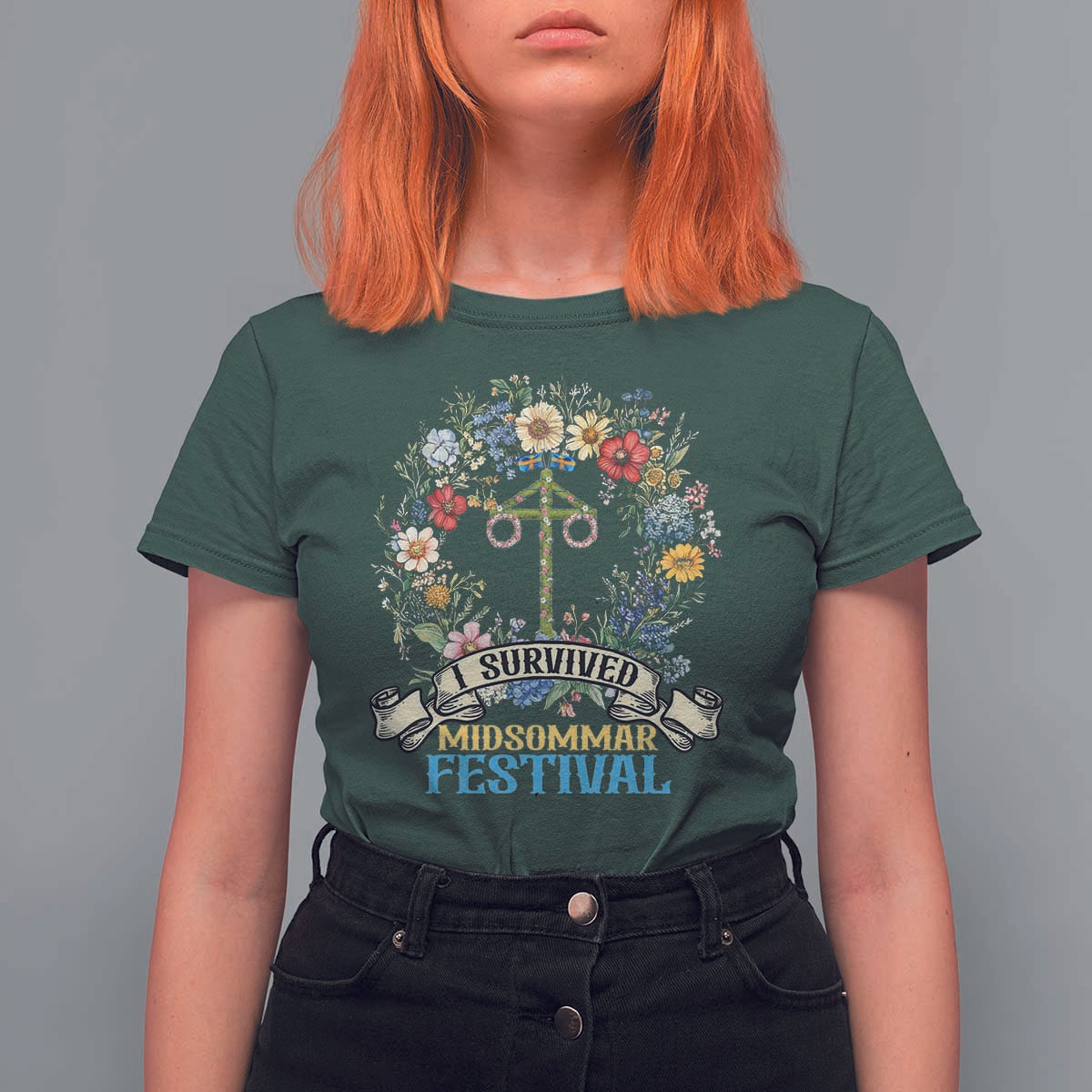 Funny I Survived Midsommar Festival T Shirt For Women Sweden Summer Festival Maypole