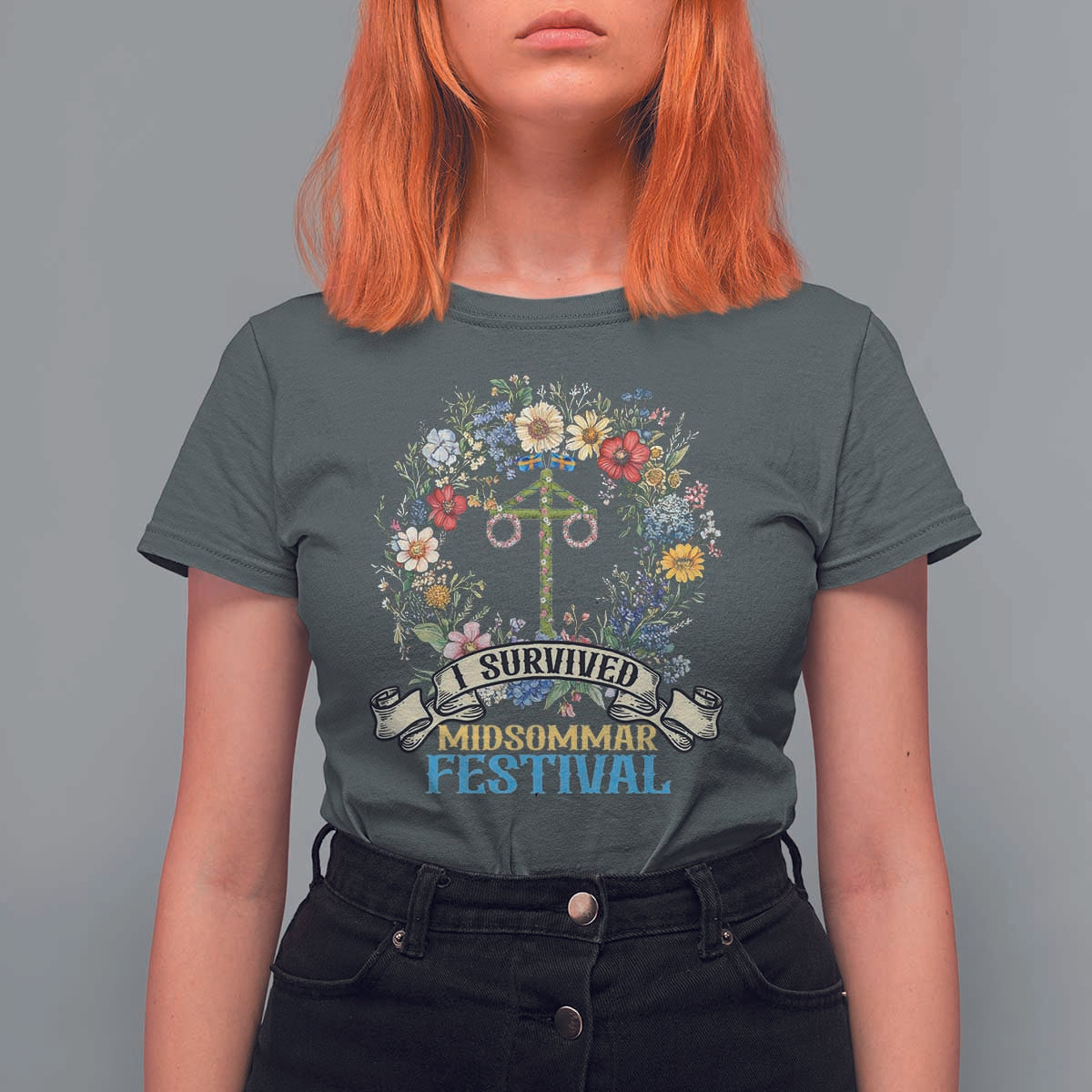 Funny I Survived Midsommar Festival T Shirt For Women Sweden Summer Festival Maypole