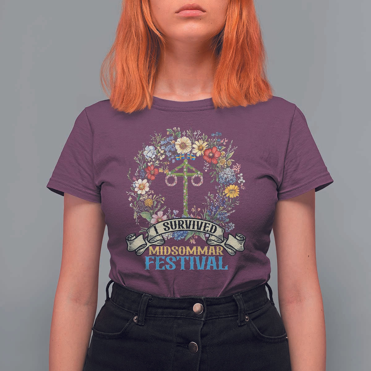 Funny I Survived Midsommar Festival T Shirt For Women Sweden Summer Festival Maypole