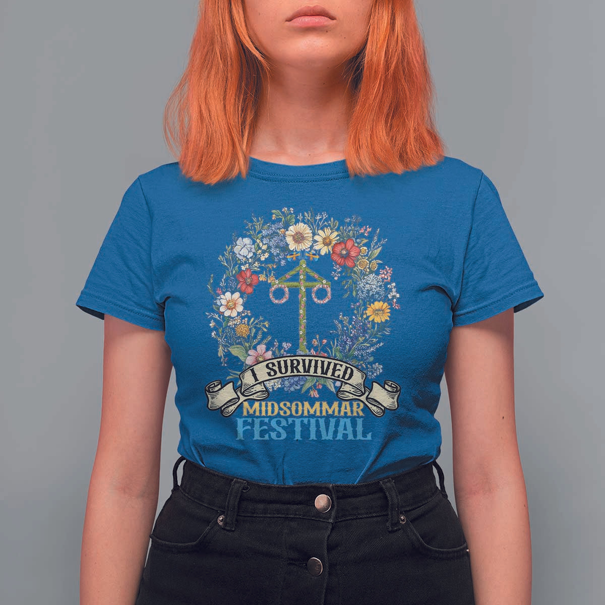 Funny I Survived Midsommar Festival T Shirt For Women Sweden Summer Festival Maypole