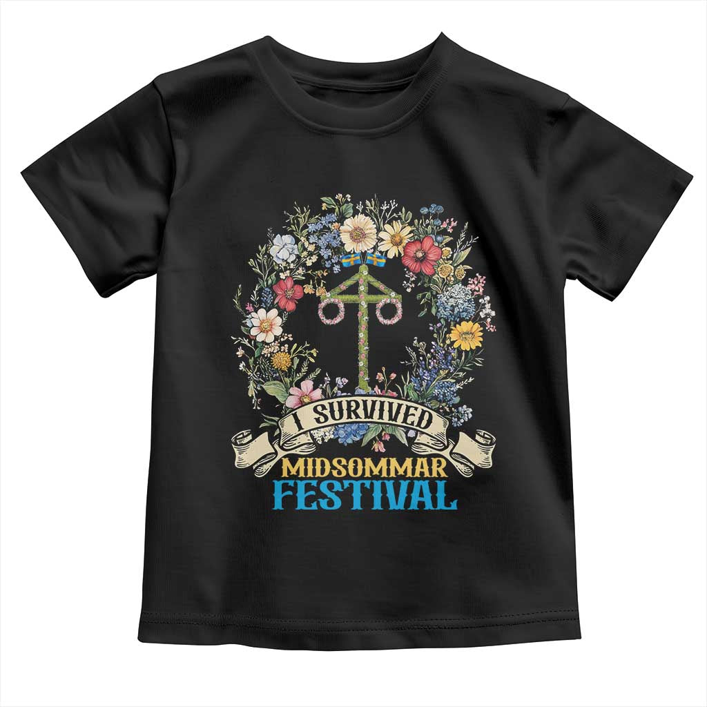 Funny I Survived Midsommar Festival Toddler T Shirt Sweden Summer Festival Maypole