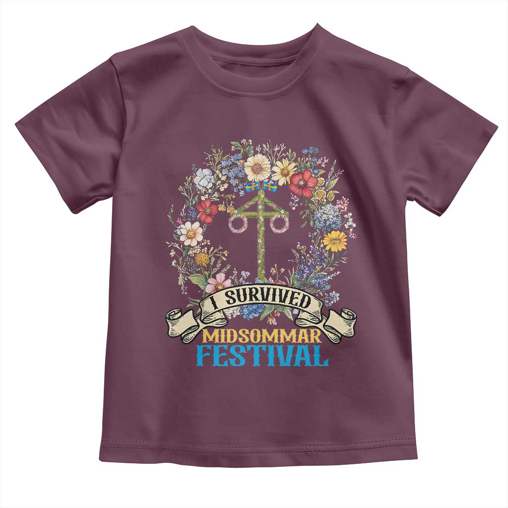 Funny I Survived Midsommar Festival Toddler T Shirt Sweden Summer Festival Maypole
