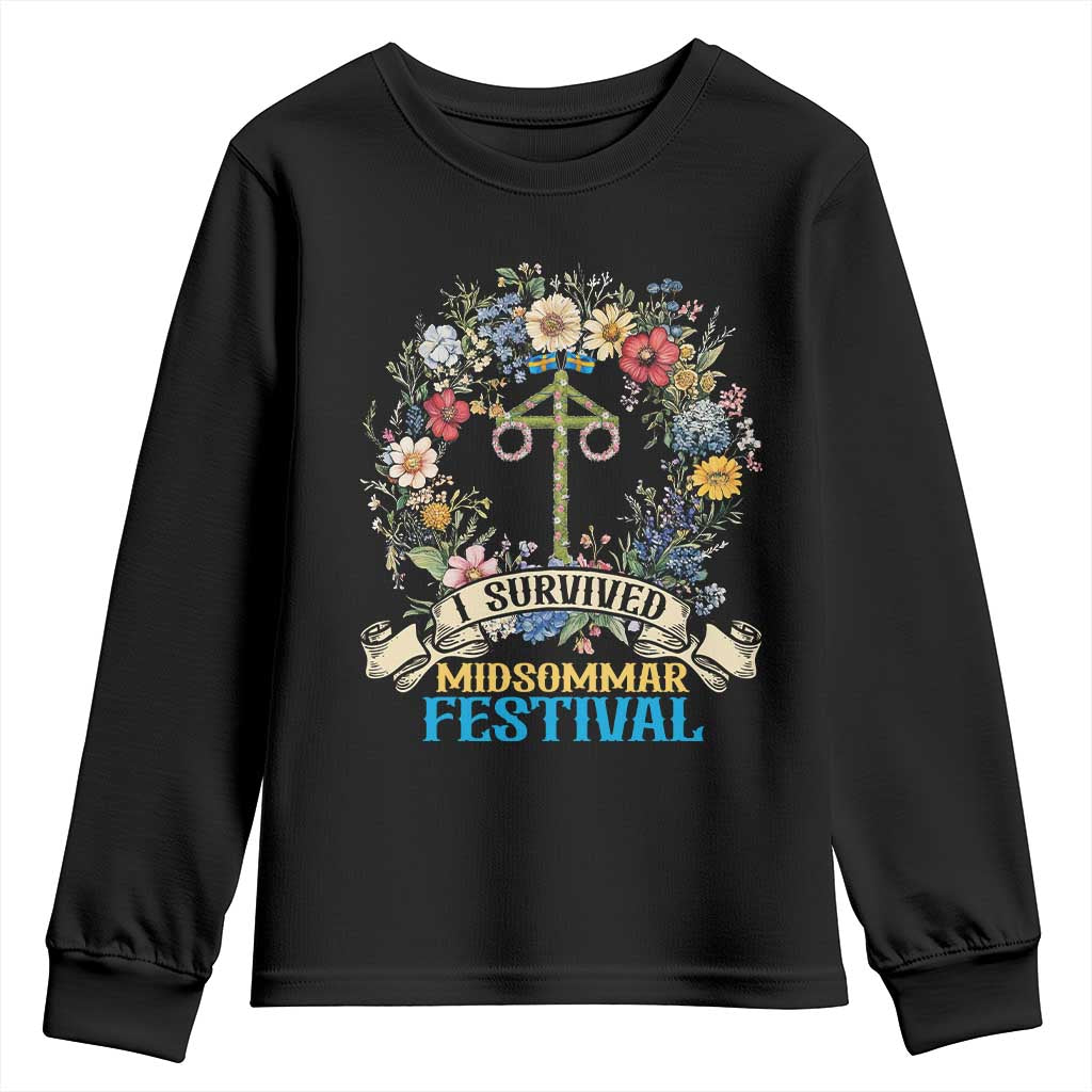 Funny I Survived Midsommar Festival Youth Sweatshirt Sweden Summer Festival Maypole