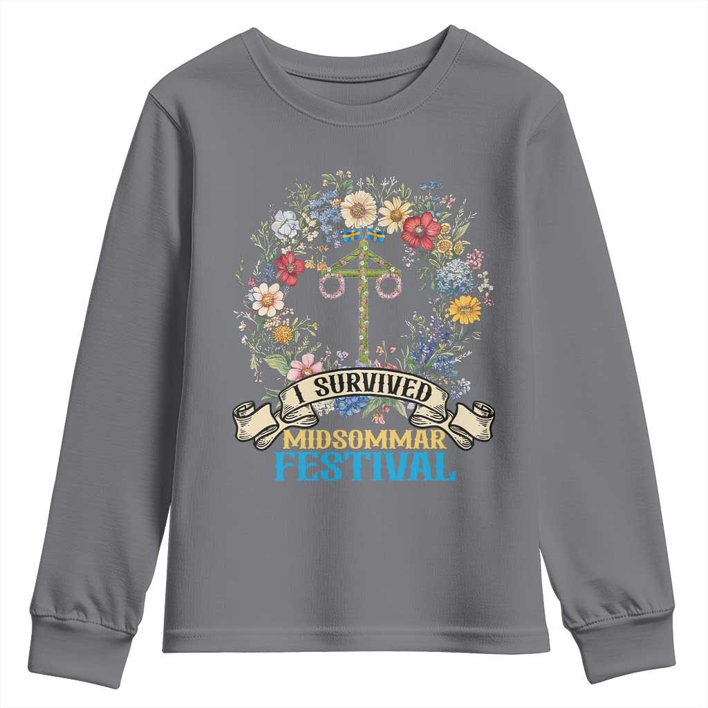 Funny I Survived Midsommar Festival Youth Sweatshirt Sweden Summer Festival Maypole