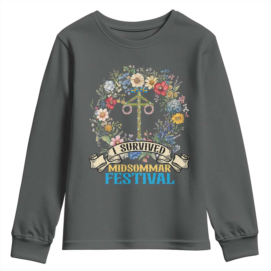 Funny I Survived Midsommar Festival Youth Sweatshirt Sweden Summer Festival Maypole