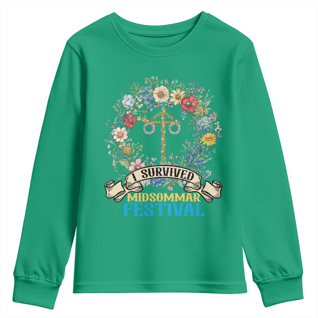 Funny I Survived Midsommar Festival Youth Sweatshirt Sweden Summer Festival Maypole