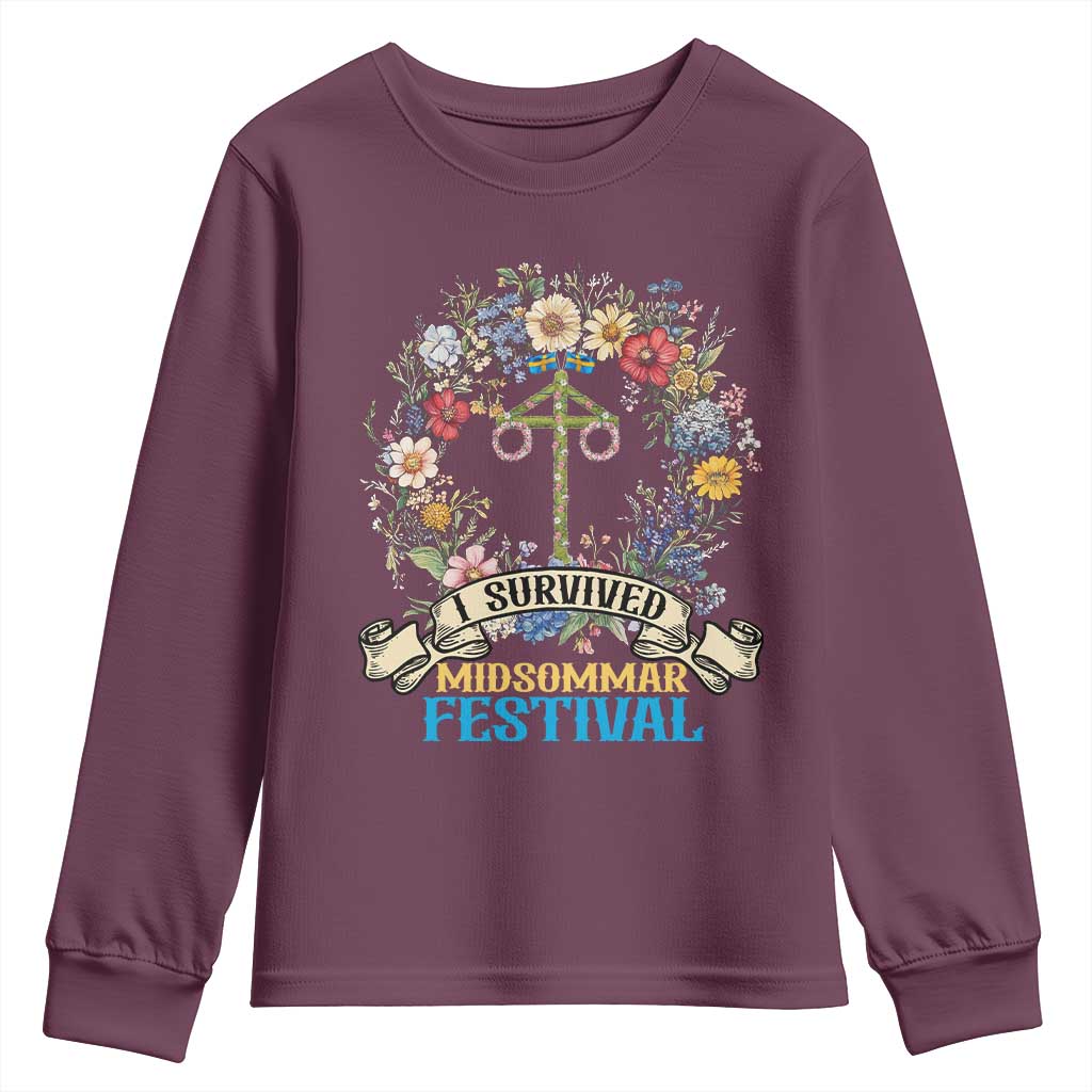 Funny I Survived Midsommar Festival Youth Sweatshirt Sweden Summer Festival Maypole