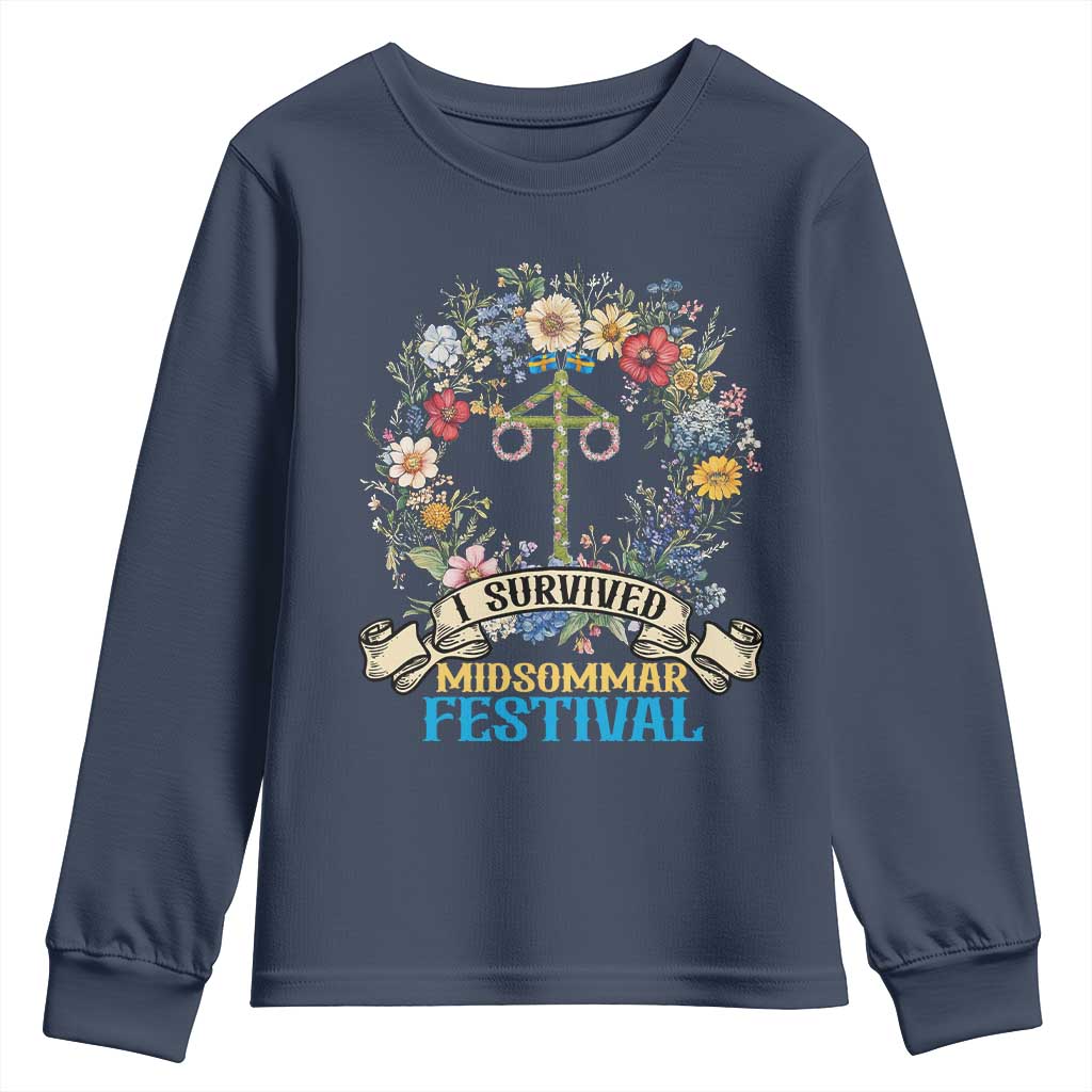 Funny I Survived Midsommar Festival Youth Sweatshirt Sweden Summer Festival Maypole