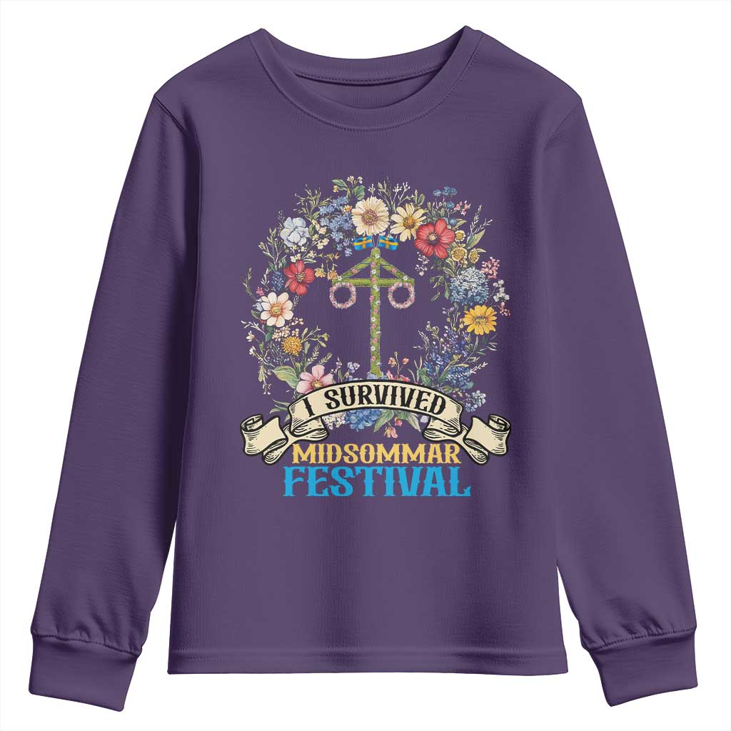Funny I Survived Midsommar Festival Youth Sweatshirt Sweden Summer Festival Maypole