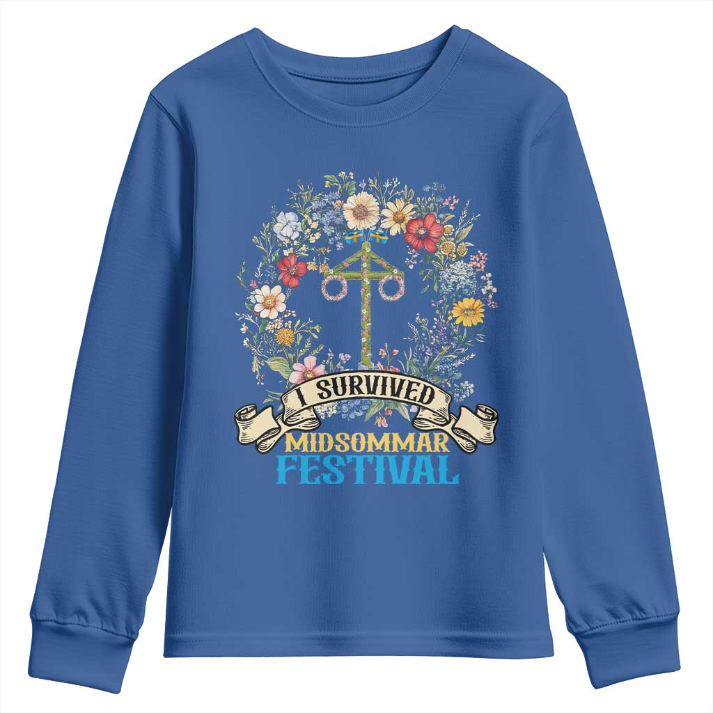 Funny I Survived Midsommar Festival Youth Sweatshirt Sweden Summer Festival Maypole