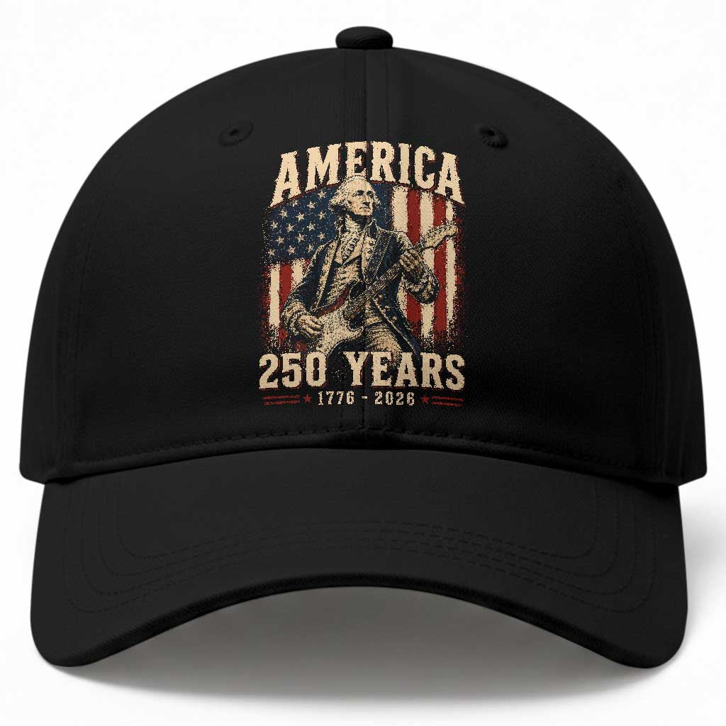 George Washington Playing Guitar 4th July US 250th Anniversary Baseball Cap