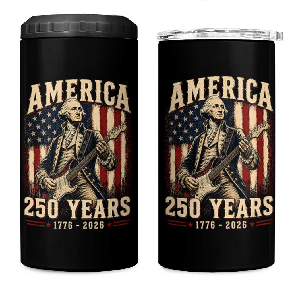 George Washington Playing Guitar 4th July US 250th Anniversary 4 in 1 Can Cooler Tumbler