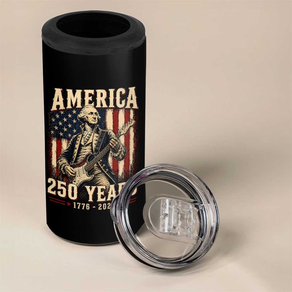 George Washington Playing Guitar 4th July US 250th Anniversary 4 in 1 Can Cooler Tumbler