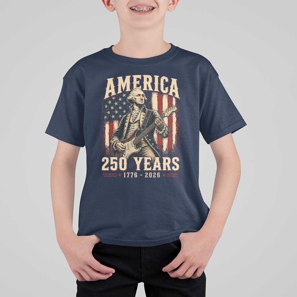 George Washington Playing Guitar 4th July US 250th Anniversary T Shirt For Kid