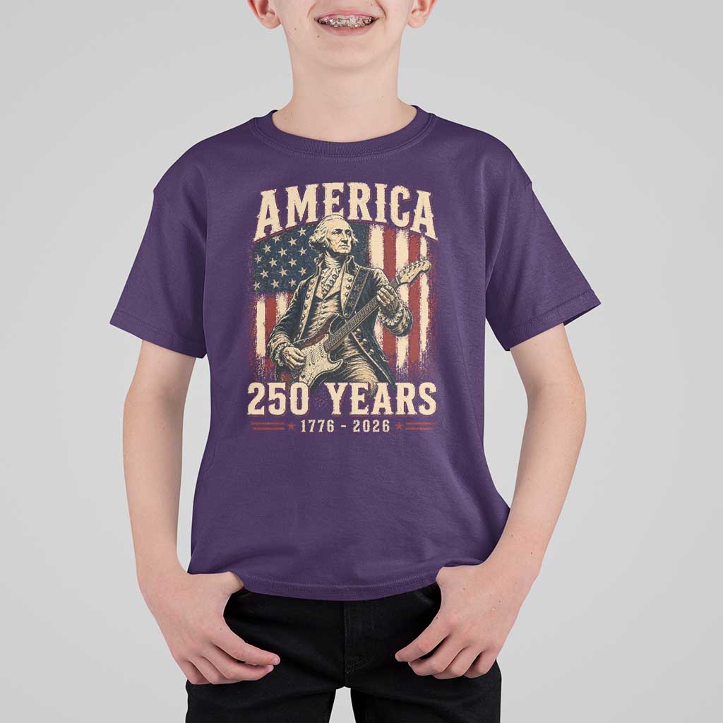 George Washington Playing Guitar 4th July US 250th Anniversary T Shirt For Kid