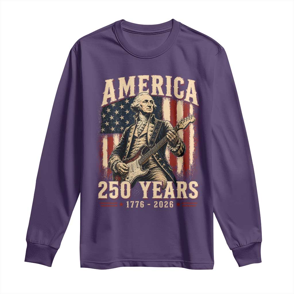 George Washington Playing Guitar 4th July US 250th Anniversary Long Sleeve Shirt