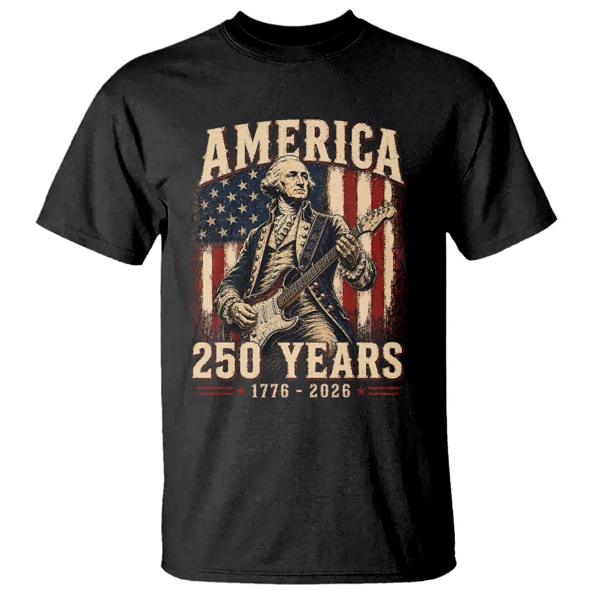 George Washington Playing Guitar 4th July US 250th Anniversary T Shirt
