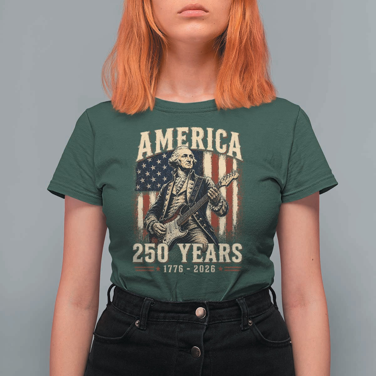 George Washington Playing Guitar 4th July US 250th Anniversary T Shirt For Women
