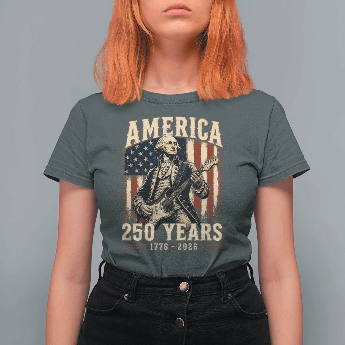 George Washington Playing Guitar 4th July US 250th Anniversary T Shirt For Women
