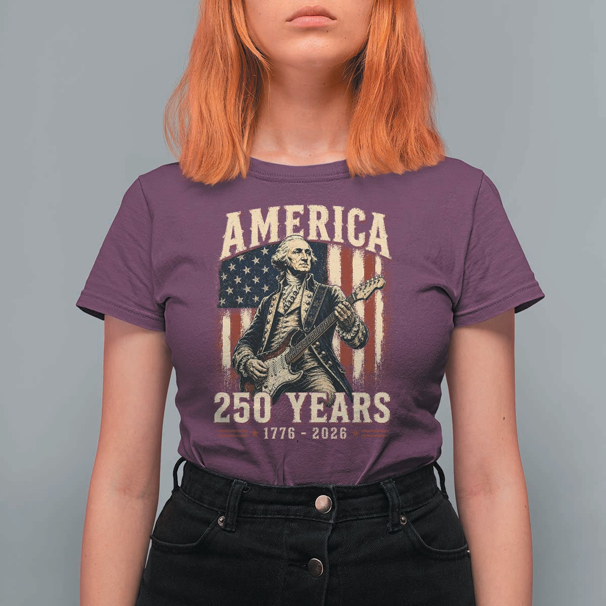 George Washington Playing Guitar 4th July US 250th Anniversary T Shirt For Women