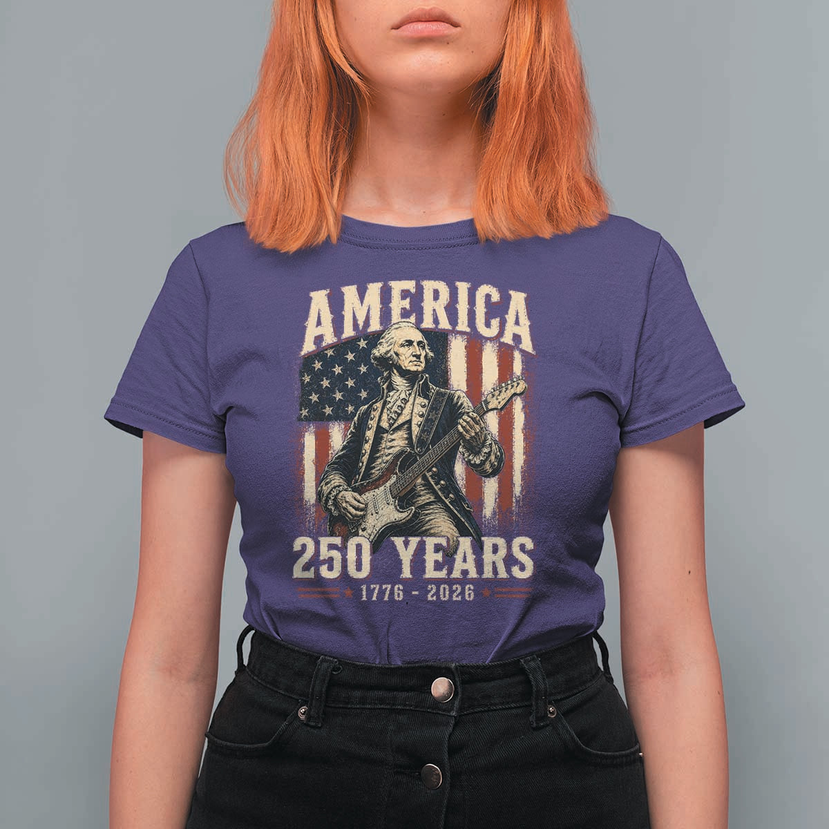 George Washington Playing Guitar 4th July US 250th Anniversary T Shirt For Women