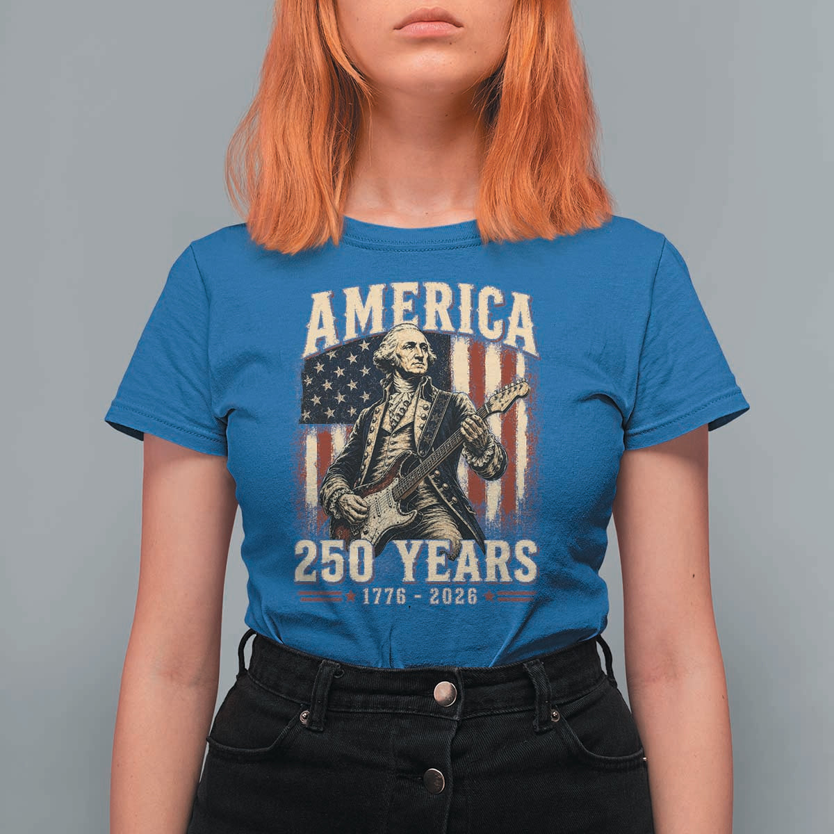 George Washington Playing Guitar 4th July US 250th Anniversary T Shirt For Women