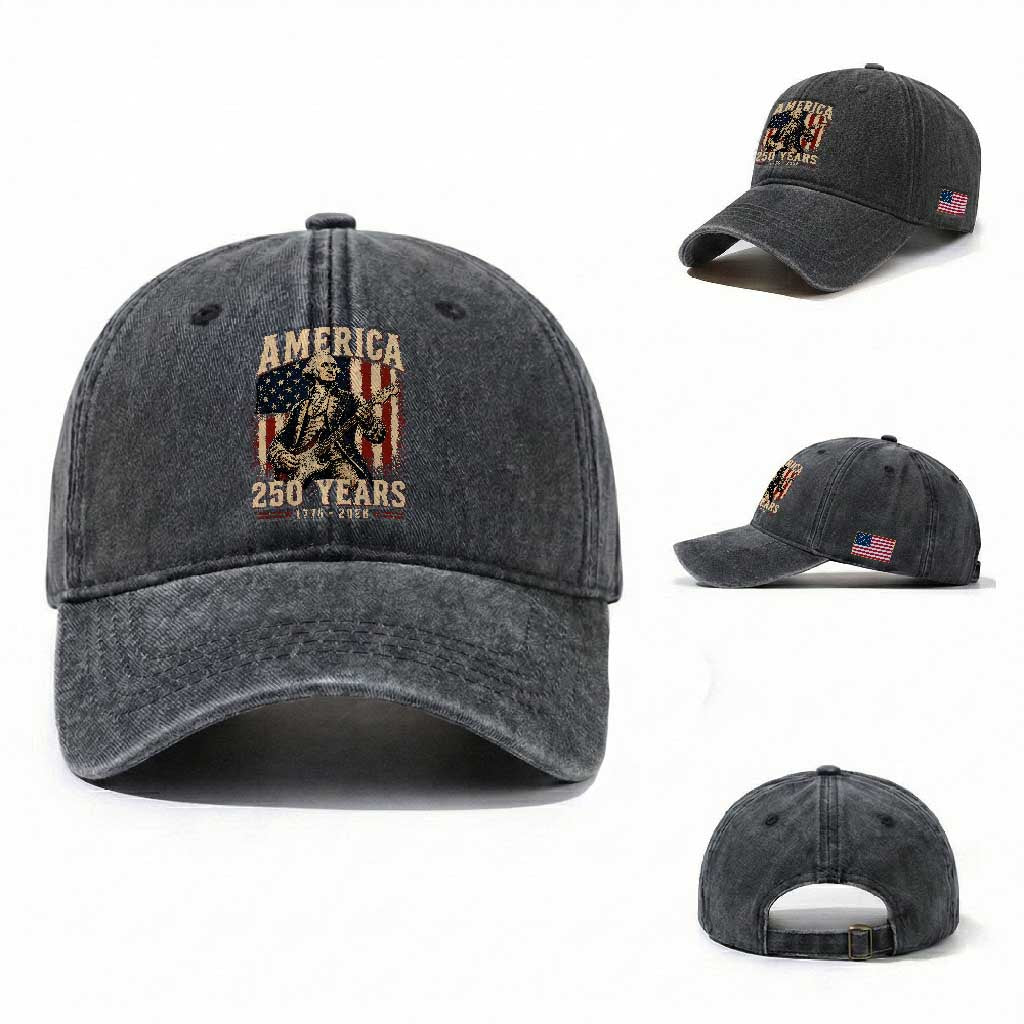 George Washington Playing Guitar 4th July US 250th Anniversary Washed Cotton Baseball Cap
