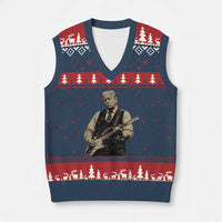 US Nation's Leader Playing Electic Rock Guitar Retro Vintage V-Neck Knit Sweater Vest