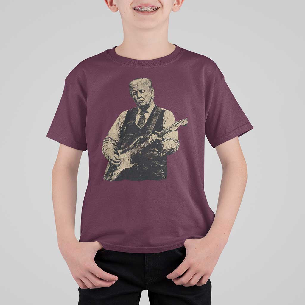 US Nation's Leader Playing Electic Rock Guitar Retro Vintage T Shirt For Kid