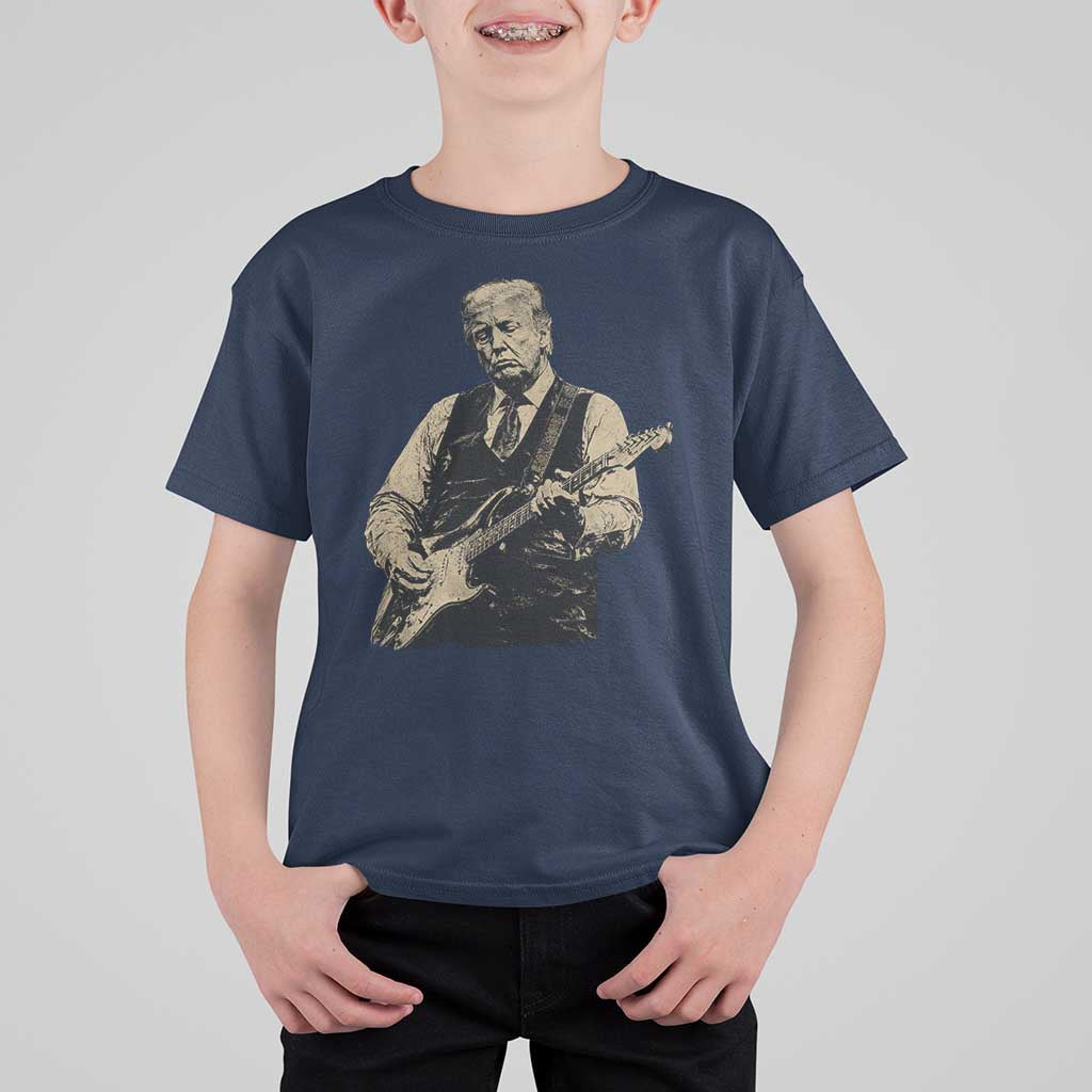 US Nation's Leader Playing Electic Rock Guitar Retro Vintage T Shirt For Kid