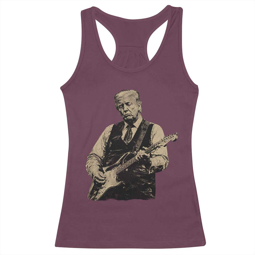 US Nation's Leader Playing Electic Rock Guitar Retro Vintage Racerback Tank Top