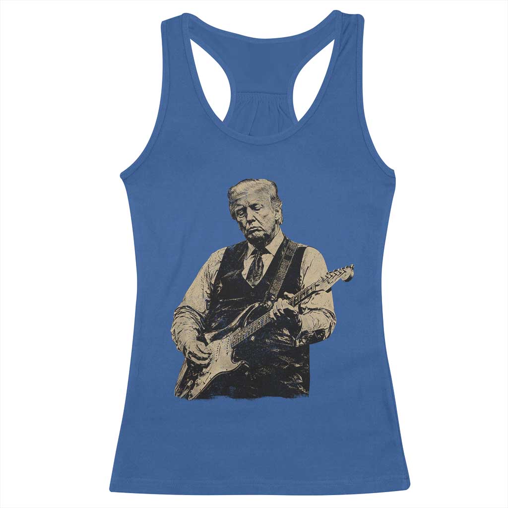 US Nation's Leader Playing Electic Rock Guitar Retro Vintage Racerback Tank Top
