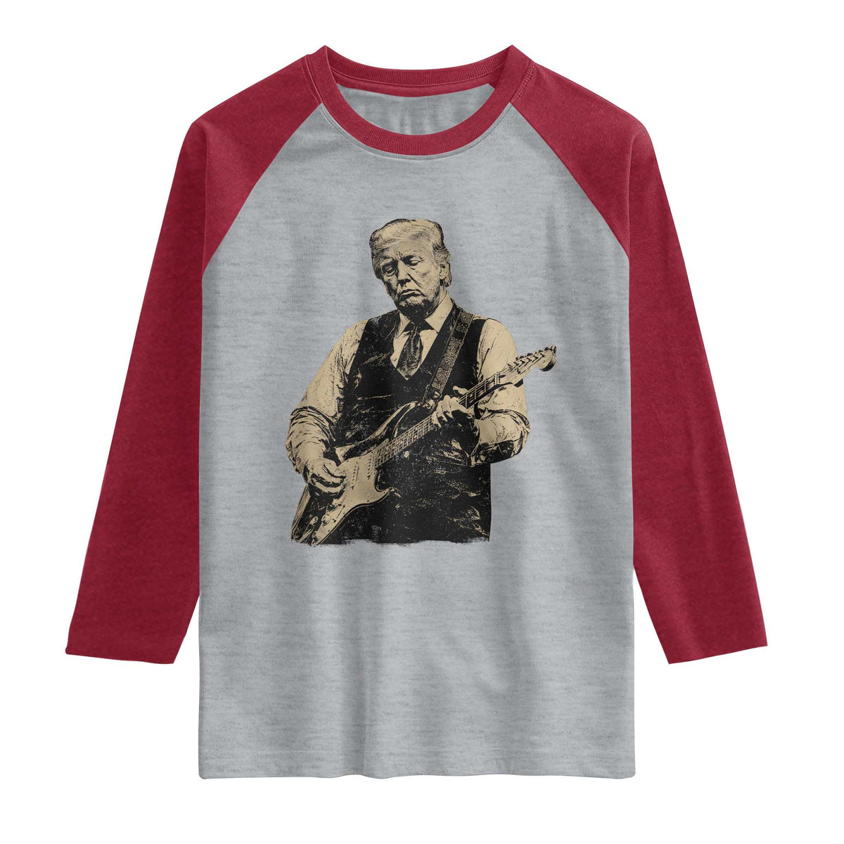 US Nation's Leader Playing Electic Rock Guitar Retro Vintage Raglan Shirt