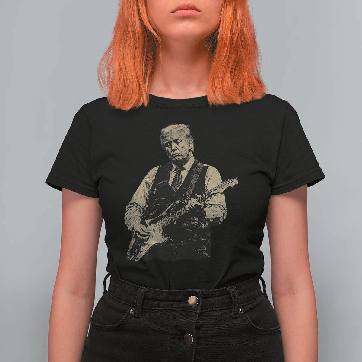 US Nation's Leader Playing Electic Rock Guitar Retro Vintage T Shirt For Women