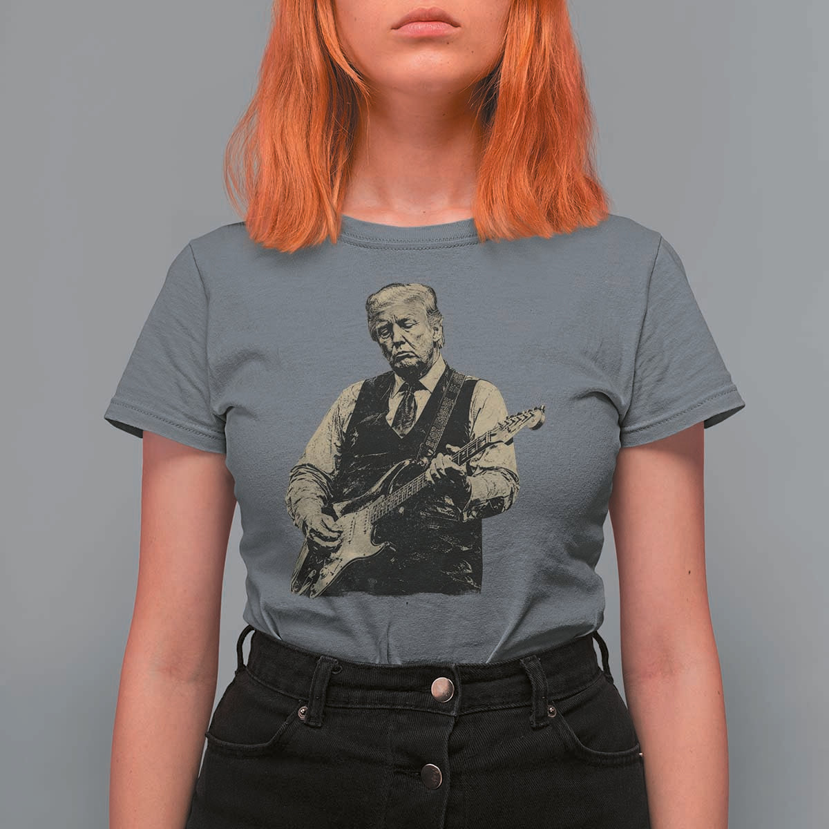 US Nation's Leader Playing Electic Rock Guitar Retro Vintage T Shirt For Women