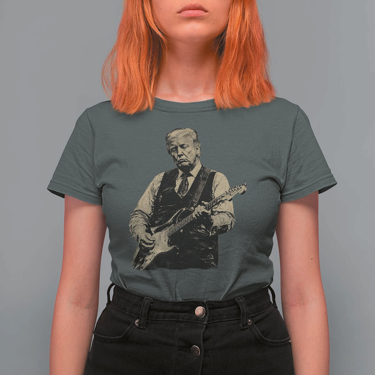 US Nation's Leader Playing Electic Rock Guitar Retro Vintage T Shirt For Women