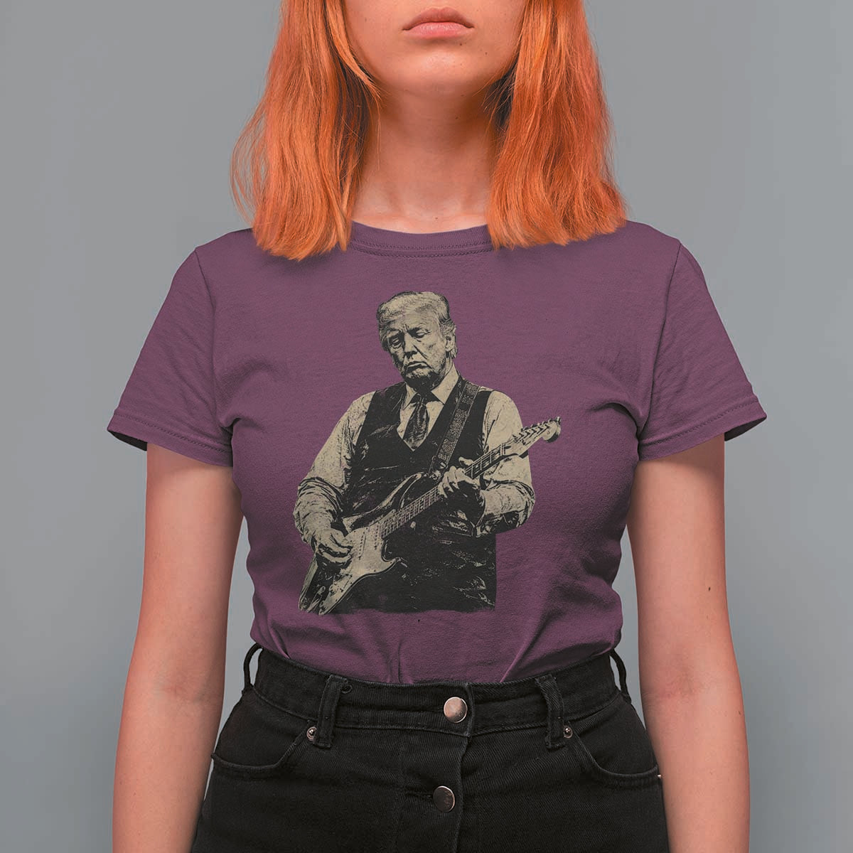 US Nation's Leader Playing Electic Rock Guitar Retro Vintage T Shirt For Women