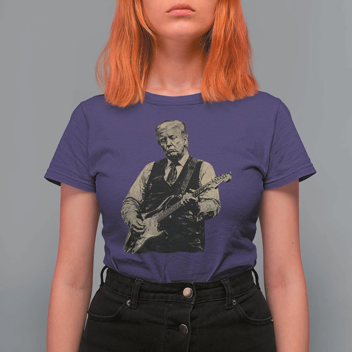 US Nation's Leader Playing Electic Rock Guitar Retro Vintage T Shirt For Women